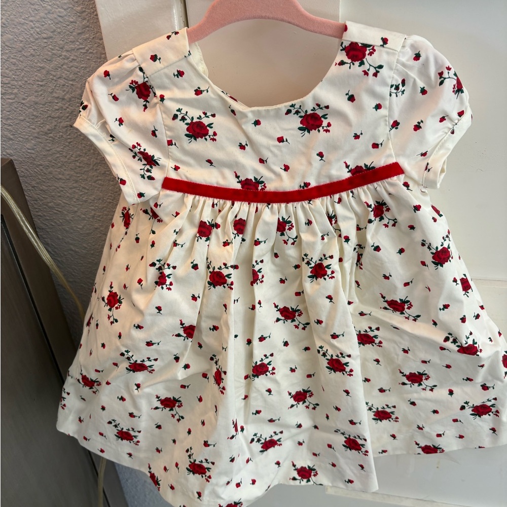 Janie and Jack Cream Dress with Red Floral Pattern